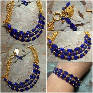 Blue memory wire cuff bracelet